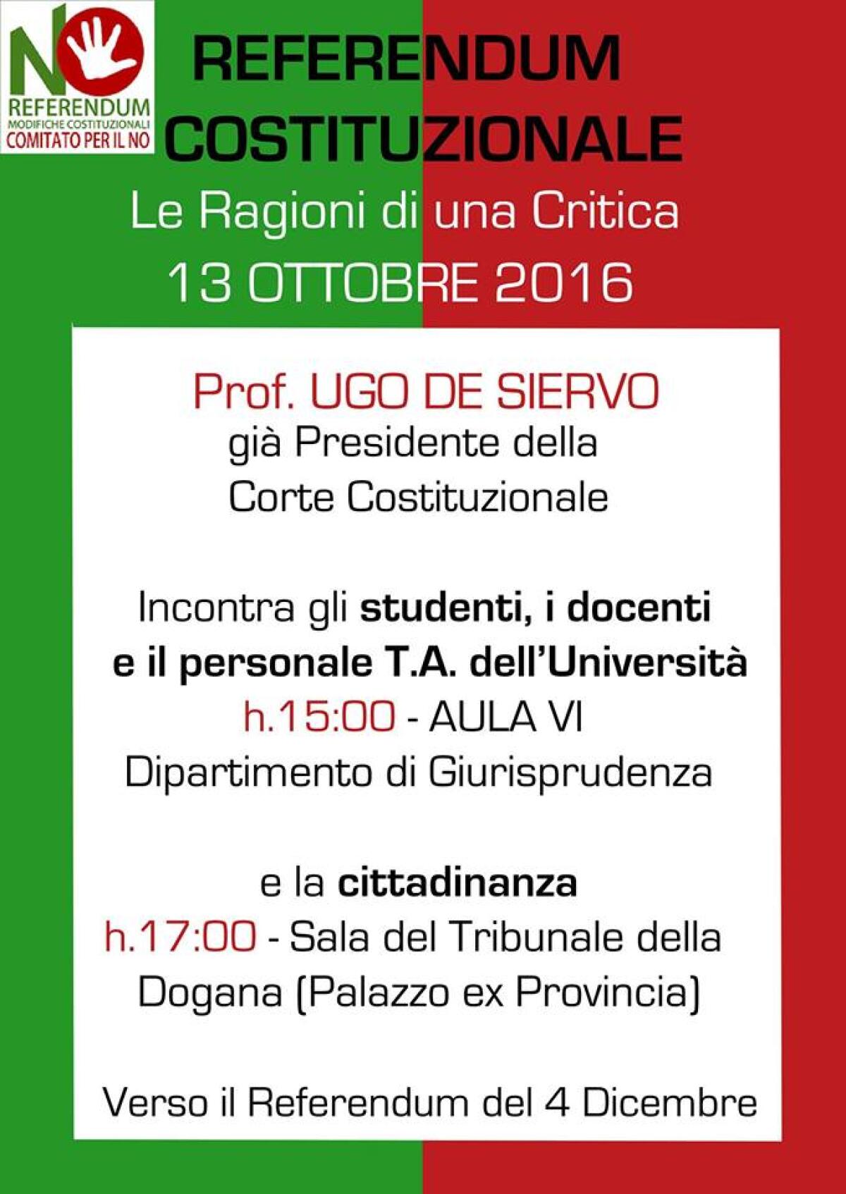 Comitato per il NO, a Foggia il costituzionalista Ugo De Siervo - 