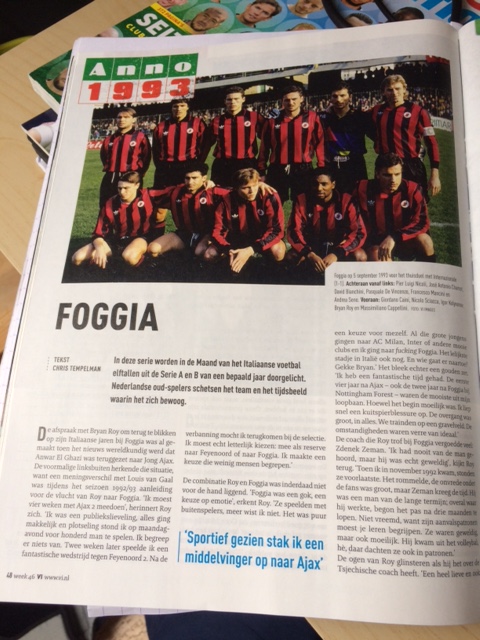 Il Foggia del 1993 sulla prestigiosa rivista "Voetbal International"