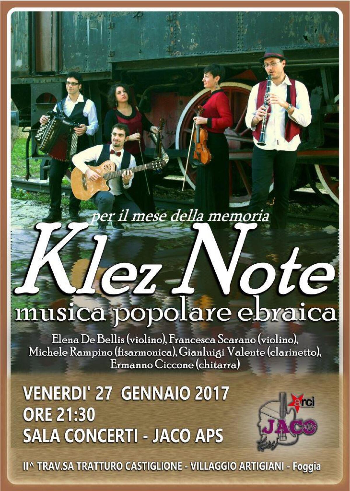 Giornata della Memoria, concerto dei Klez Note allo Jaco - 