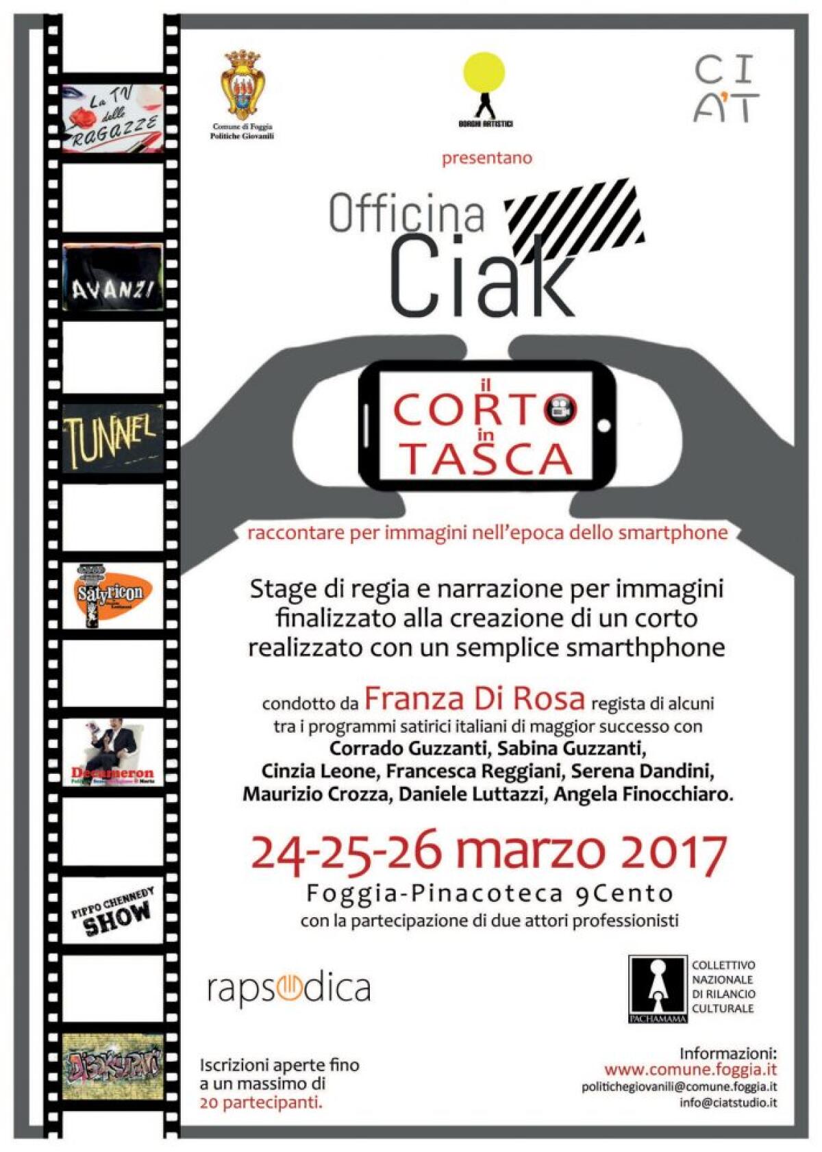 Corto in tasca”: per giovani, uno stage di cortometraggi - 