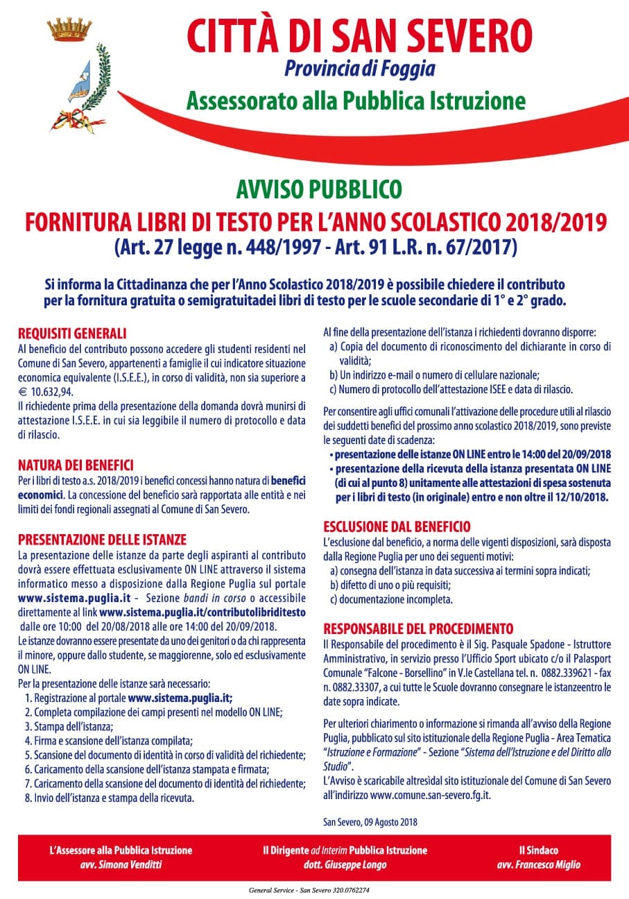 Fornitura Gratuita Di Testi Scolastici A San Severo