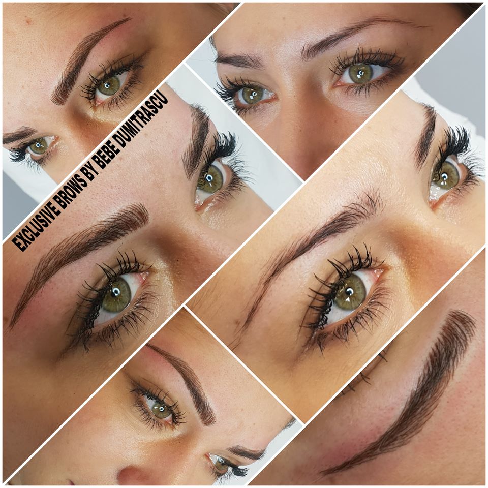 Microblading su cliente con occhi verdi e capelli castani