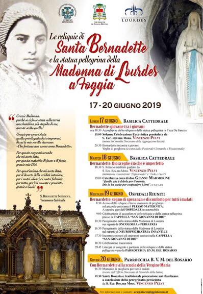Le reliquie di Santa Bernadette e la statua pellegrina della Madonna di Lourdes a Foggia