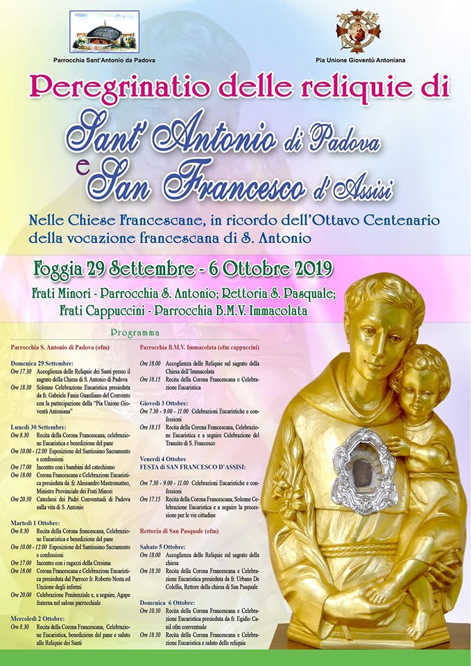 A Foggia le reliquie di Sant’Antonio di Padova e di San Francesco di Assisi