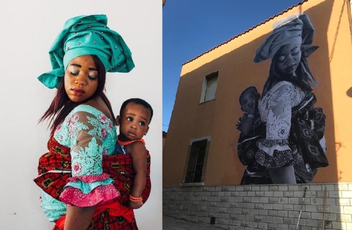 Storie di Capitanata, Ruth e la piccola Nanà simboli di accoglienza e apertura nella gigantografia di Tricarico - 