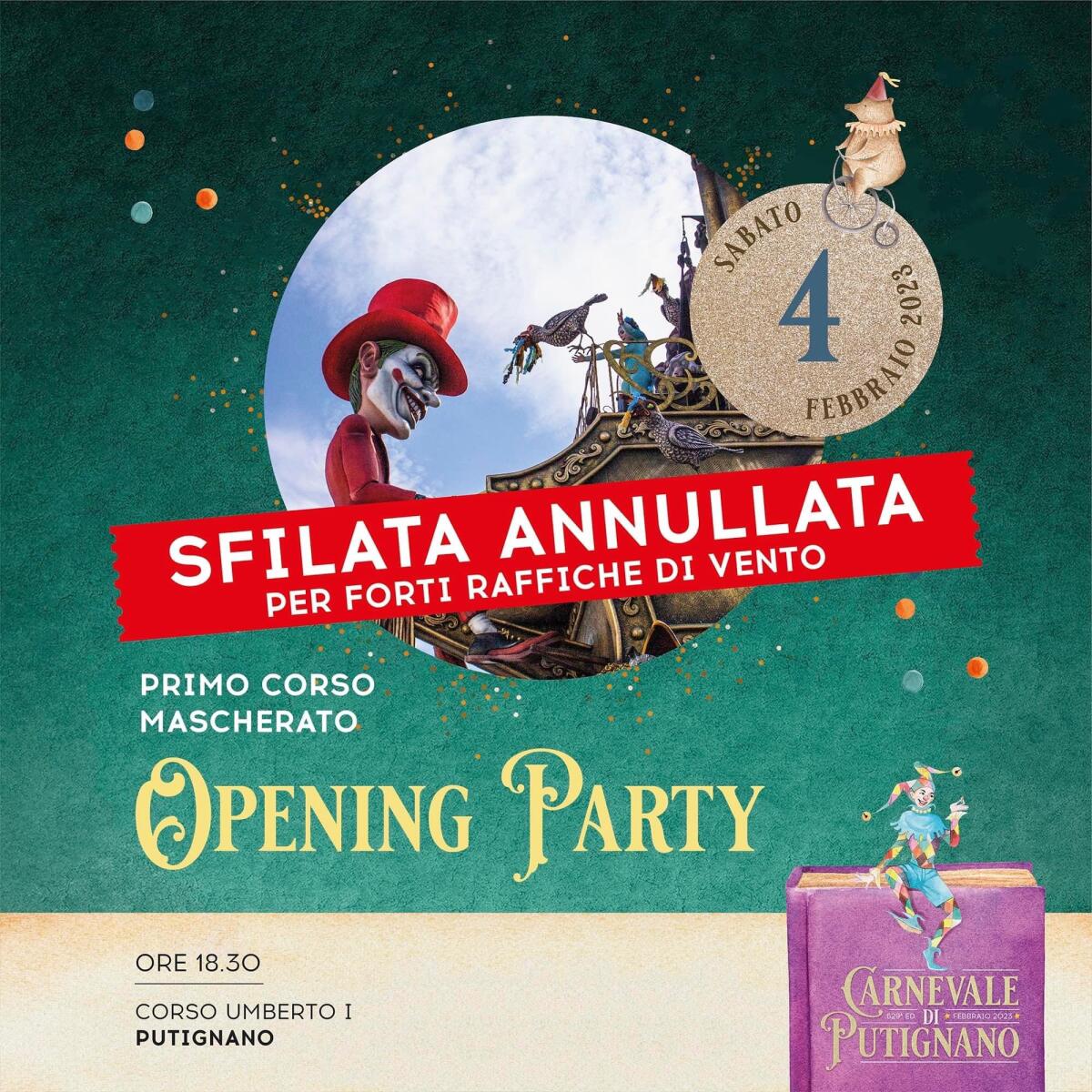 Carnevale, annullata la prima sfilata a Putignano - 
