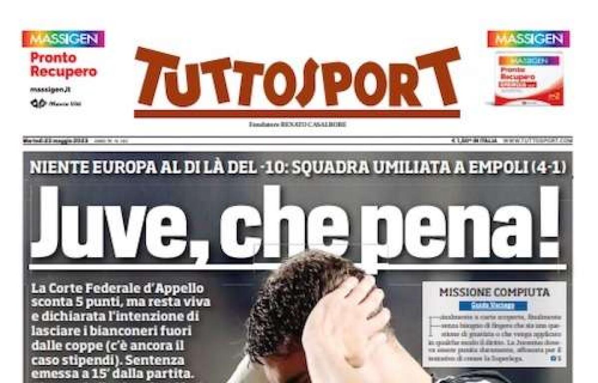 'Juve, che pena': le prime pagine dei giornali - 