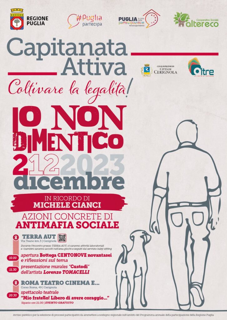 Cerignola, “Io non dimentico”: per ricordare Michele Cianci, vittima innocente di mafia