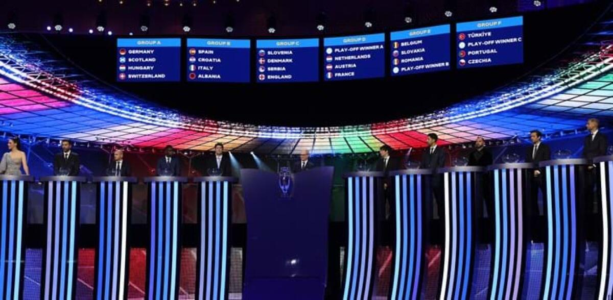 Euro2024, il calendario dell'Italia. Spalletti: "Poteva andare meglio" - HAMBURG, GERMANY - DECEMBER 02: The final groups are seen after the UEFA EURO 2024 Final Tournament Draw at Elbphilharmonie on December 02, 2023 in Hamburg, Germany. (Photo by Lars Baron - UEFA/UEFA via Getty Images)