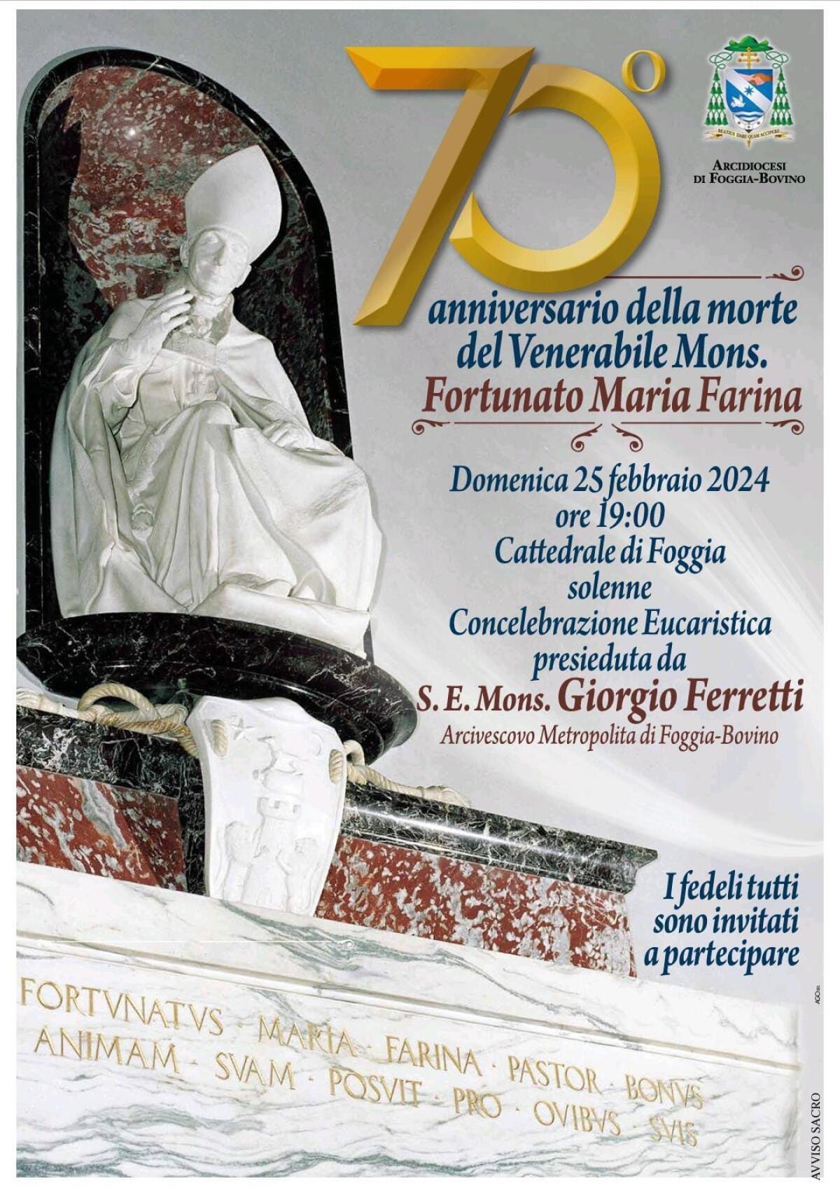 70esimo anniversario della morte di Mons. Farina, solenni celebrazioni - 