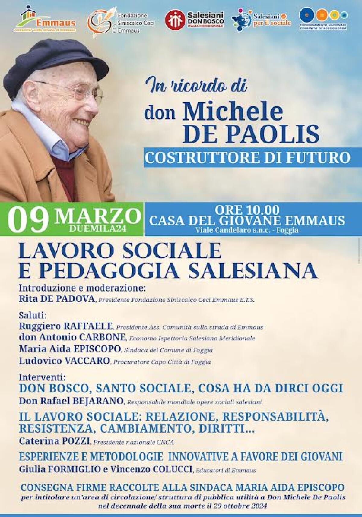 Una strada o una struttura pubblica dedicata a don Michele de Paolis, fondatore di "Emmaus" - 