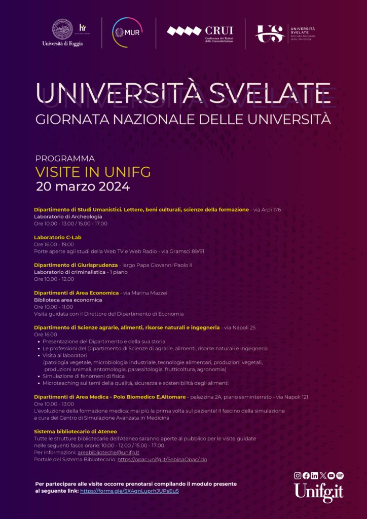 "Università svelate", il 20 marzo l'UniFG celebra la Giornata nazionale delle Università italiane.