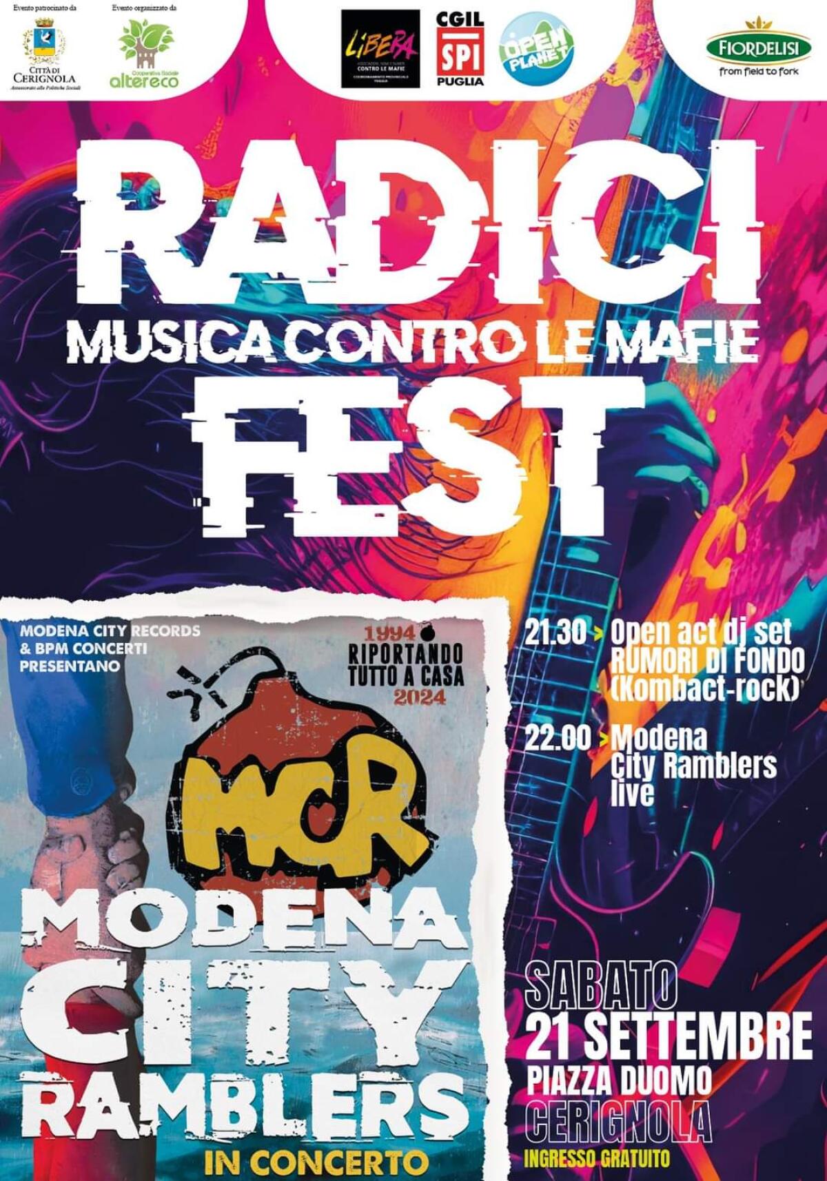 Cerignola, sabato 21 settembre il "Radici Rock Festival", musica contro le mafie - 