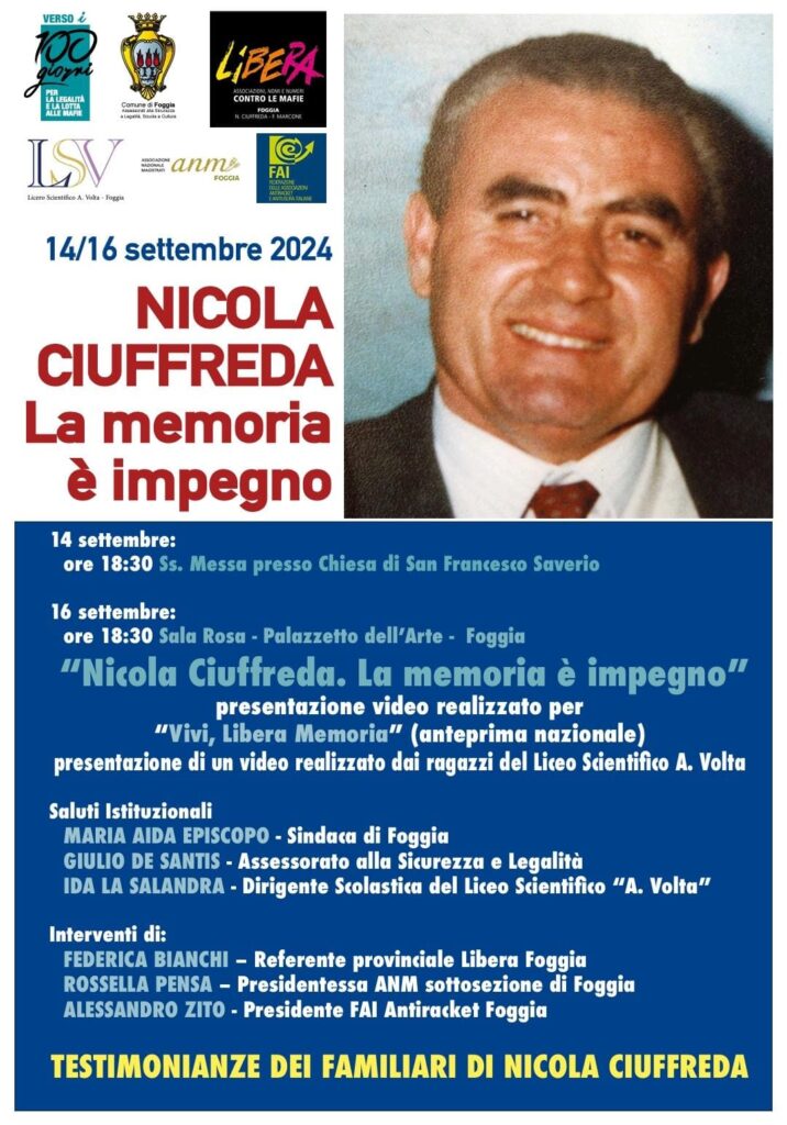 Foggia e Libera ricordano Nicola Ciuffreda