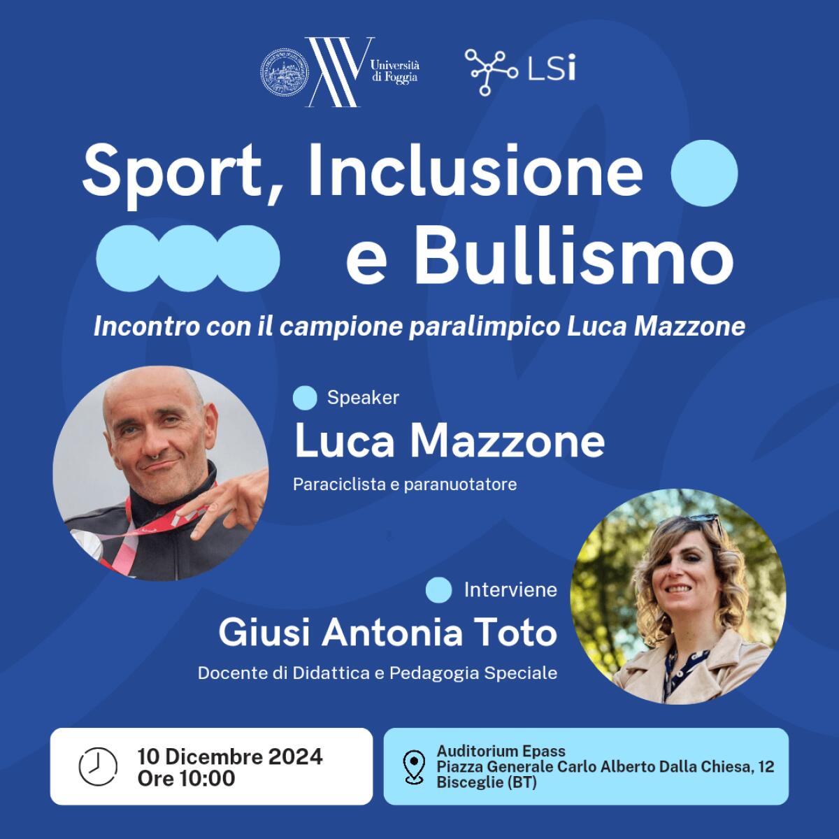UniFg: Lo Sport come ponte di inclusione. Evento a Bisceglie con il Campione paralimpico Luca Mazzone - 