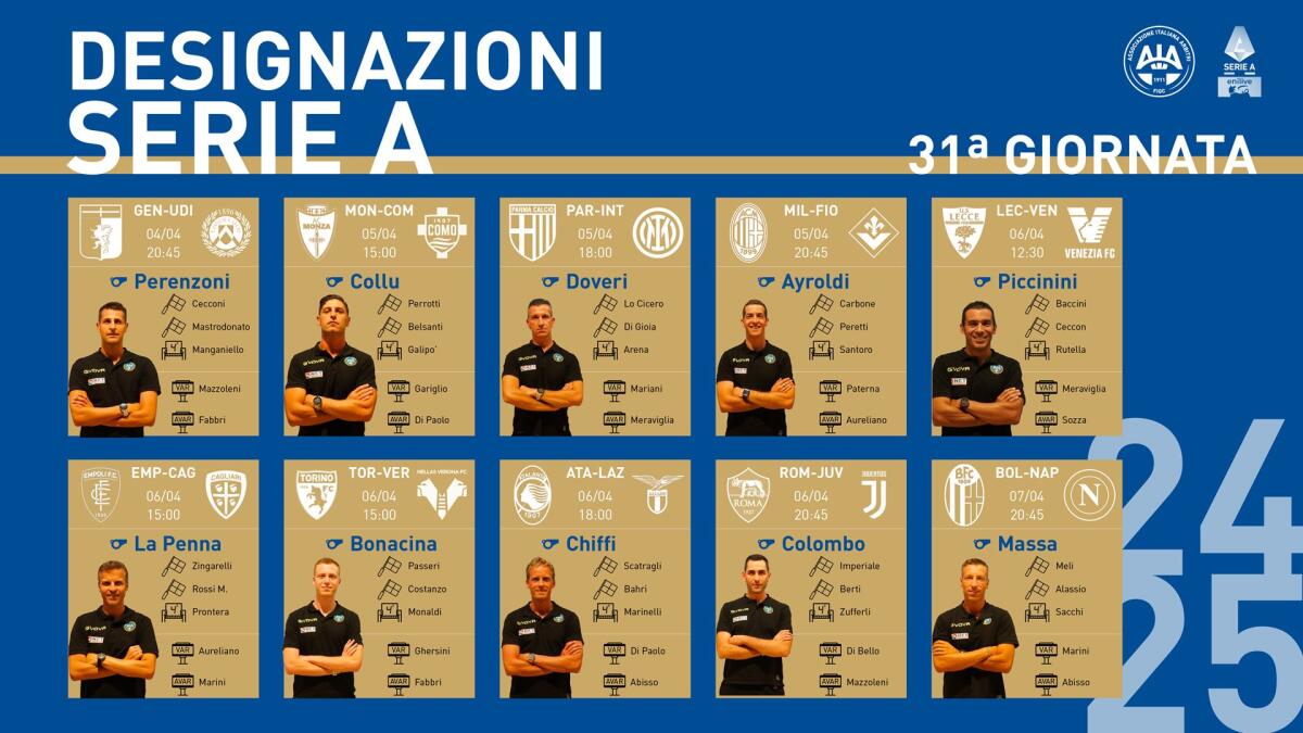 Serie A, Colombo per Roma-Juventus: le designazioni - 