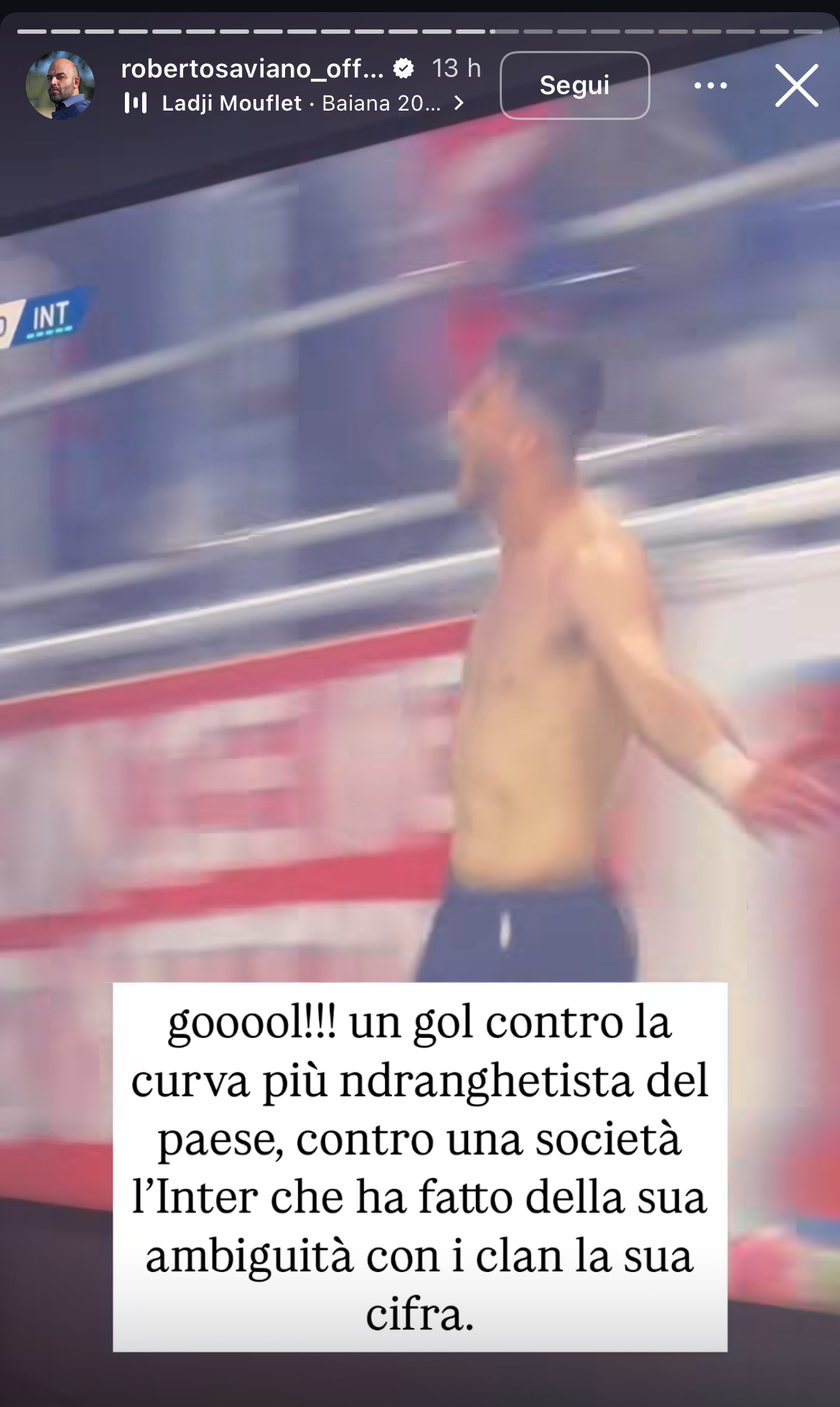 Saviano e la storia Instagram shock contro l'Inter. E nel 2022 parlava del "vento del Nord"
