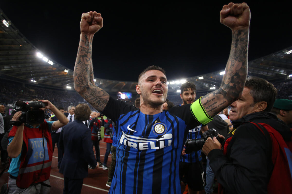 Como, Fabregas: "Icardi? Nessuna trattativa. Su Eric Garcia..." - 20.05.2018. Stadio Olimpico, Rome, Italy. Serie A. SS LAZIO vs FC INTER. Mauro Icardi celebrates victory at end of the Serie A football match SS LAZIO vs FC INTER at Stadio Olimpico in Rome.