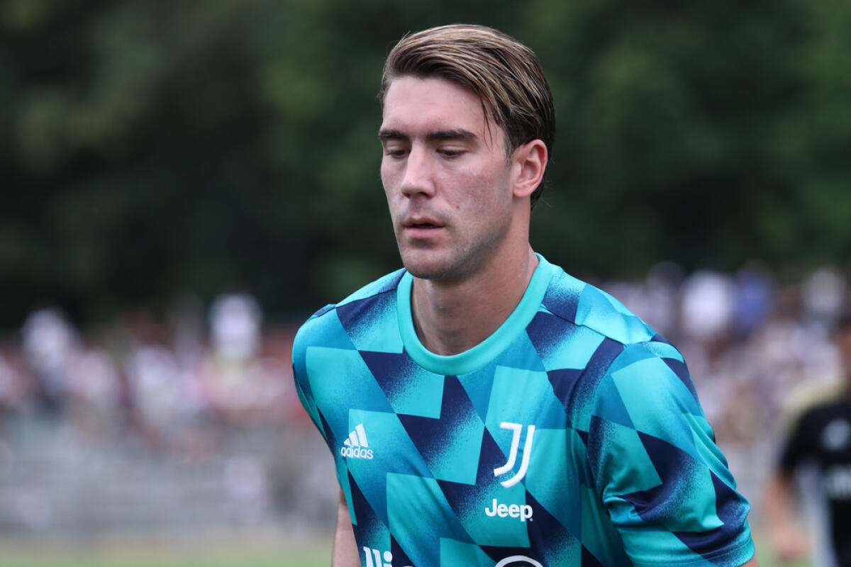 Juve, Vlahovic: dentro o fuori. Arriva l'agente - Dusan Vlahovic of Juventus Fc during the friendly match beetween Juventus and Juventus U23 at Stadio Comunale on August 4, 2022 in Villar Perosa, Italy .