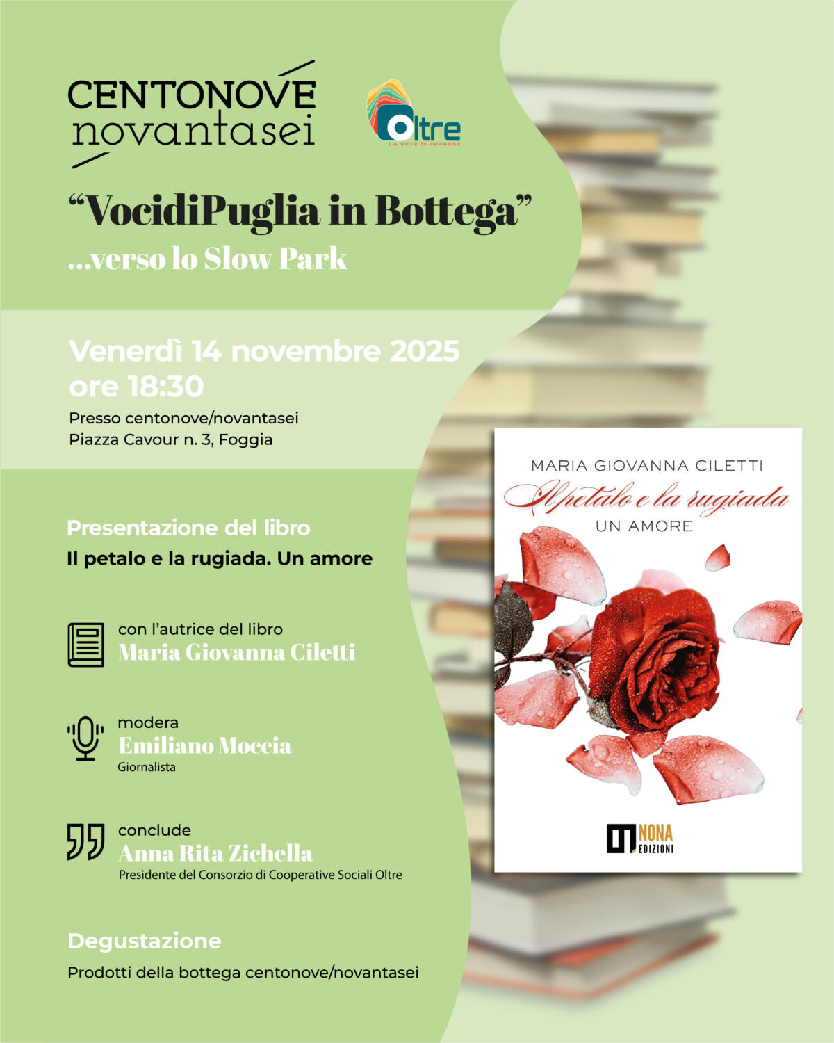 Foggia, “Il petalo e la rugiada”. Le poesie di Maria Giovanna Ciletti in bottega - 
