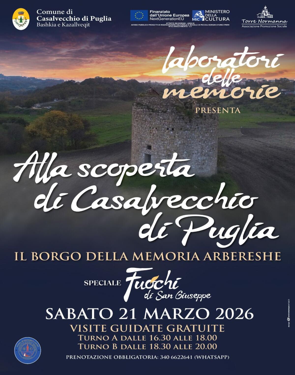 Visite guidate gratuite a Casalvecchio di Puglia: Speciale “Laboratori della Memoria” - 