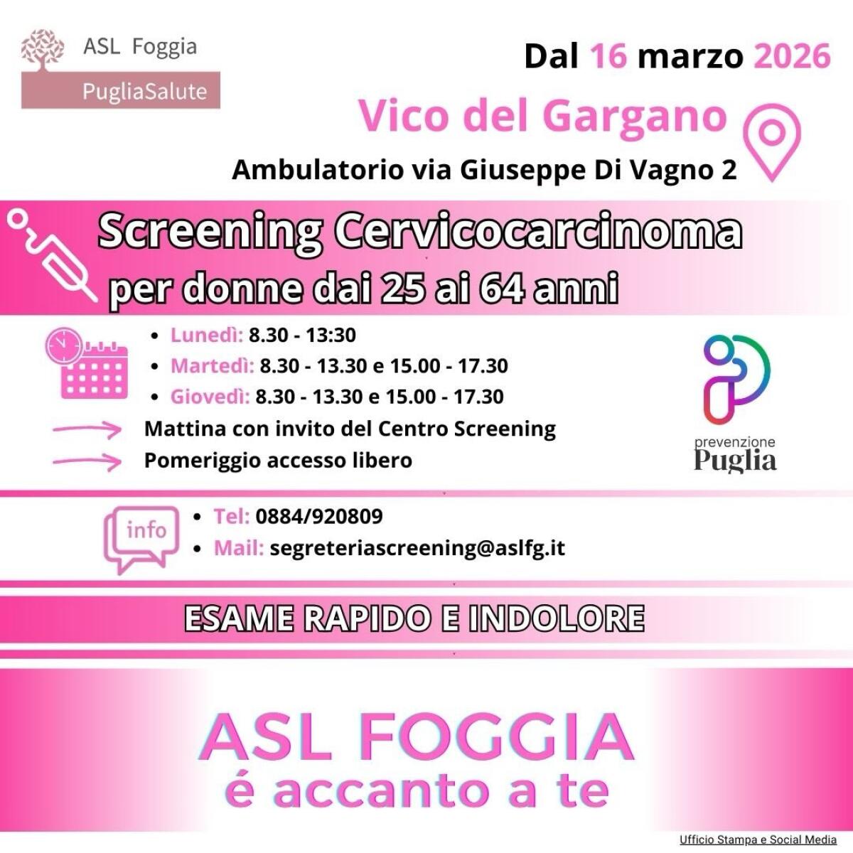 Screening oncologico femminile: dal 16 Marzo  a Vico del Gargano (FG) - 