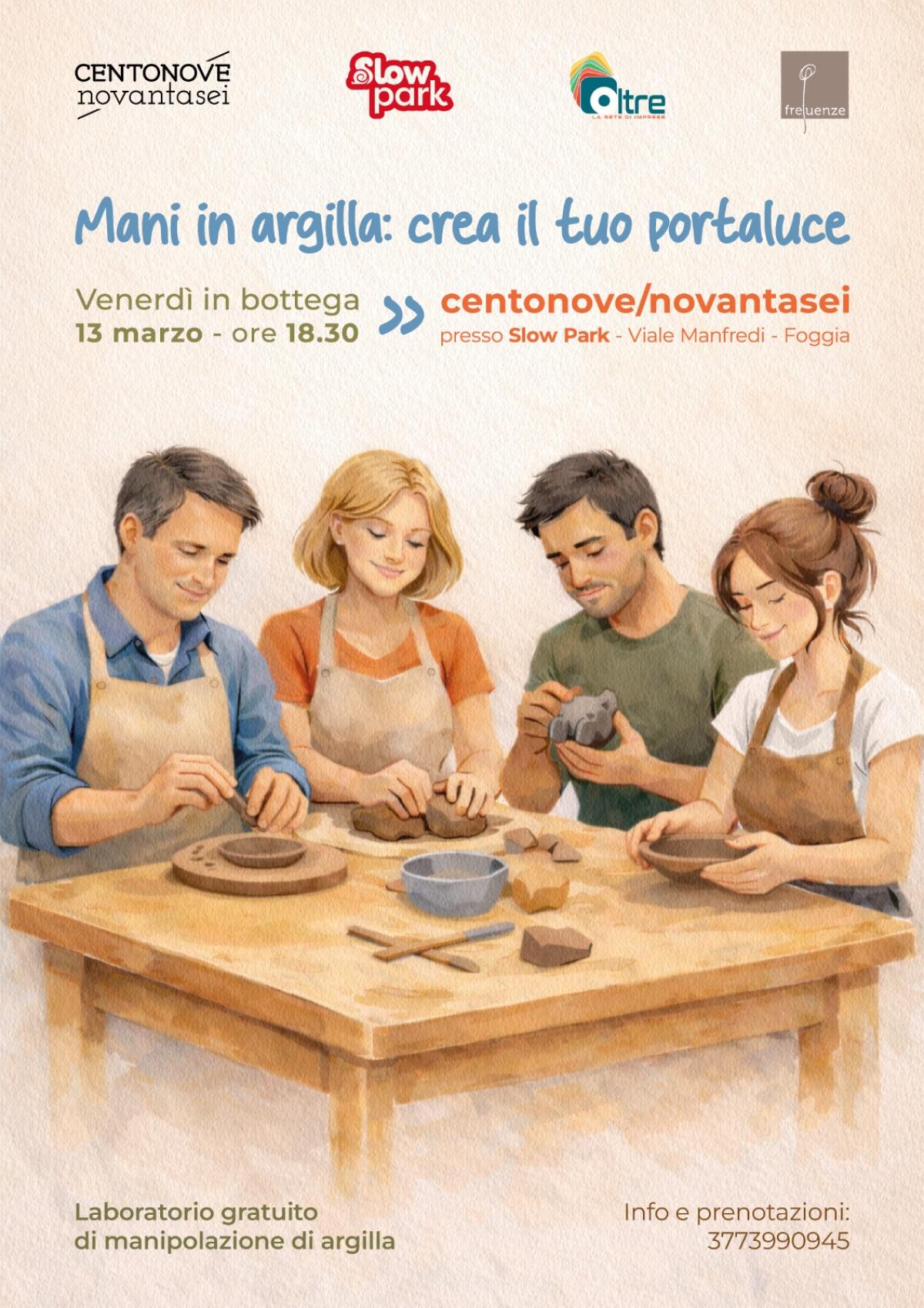 Centonove/novantasei, un laboratorio di argilla a Foggia per realizzare un portaluce - 