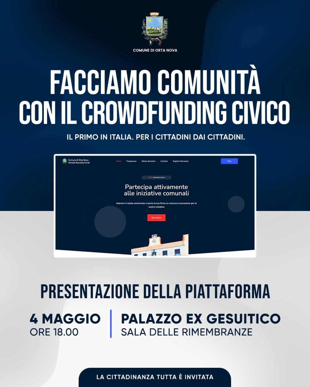 La prima piattaforma di crowdfunding civico in Italia nasce ad Orta Nova - 