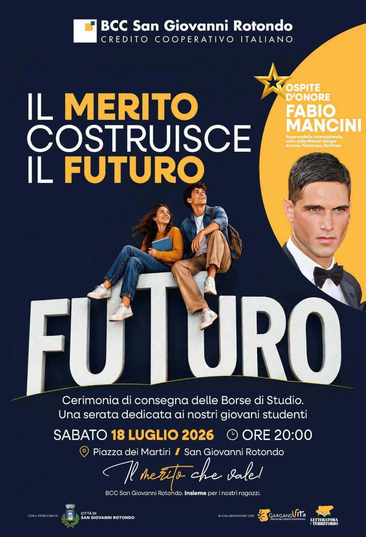 La BCC di San Giovanni Rotondo premia il talento dei giovani locali con il supermodello Fabio Mancini - 