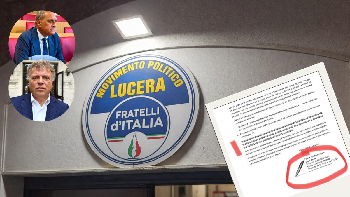 SP 109, FdI Lucera sfida Tutolo sulle carte: «Ecco i fatti e gli atti ufficiali. Sulla richiesta di finanziamento c’è la firma di Gatta» - 